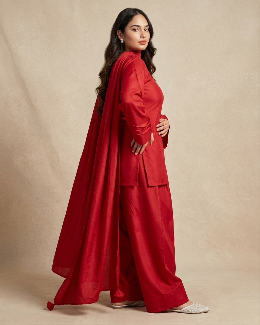 3PC-Premium Red Kurta Set