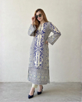 2PC-Blue & Beige Printed Kaftan