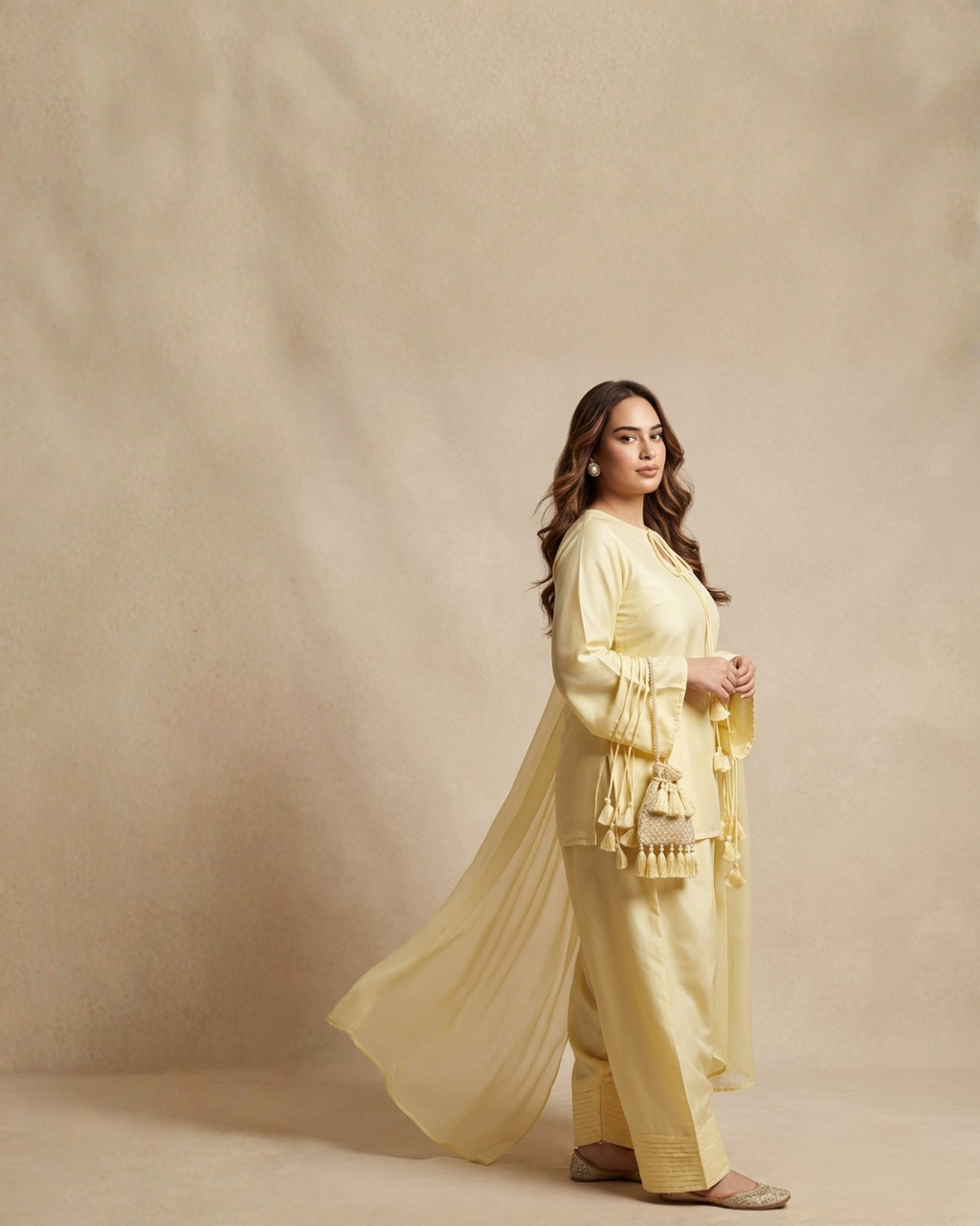 3PC-Pastel Yellow Kurta Set