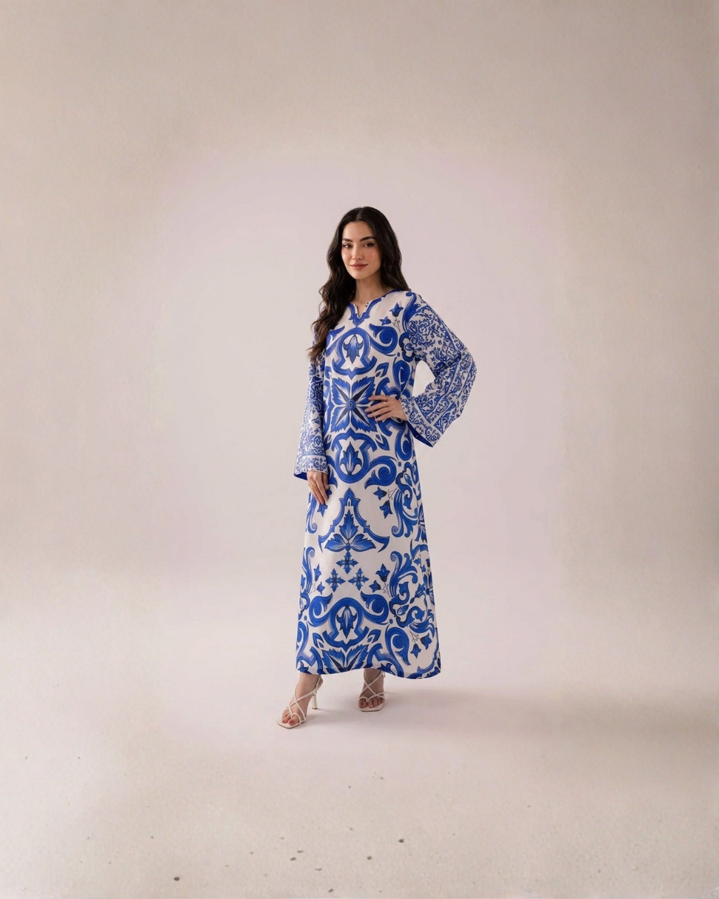2PC-Royal Blue Printed Kaftan