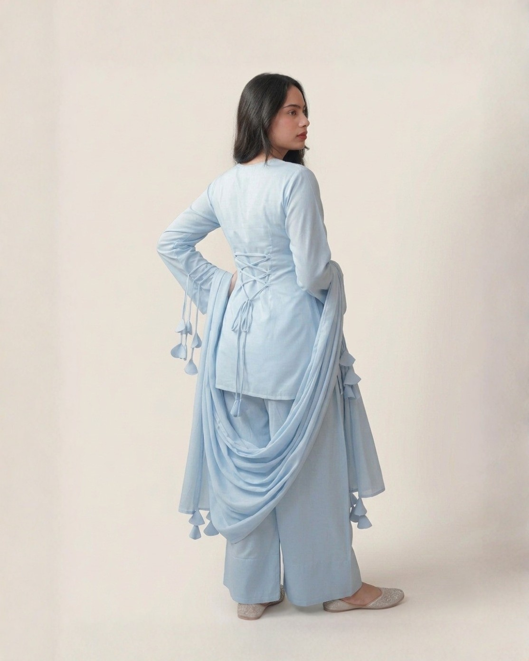 3PC-Elegant Sky Blue Kurta Set