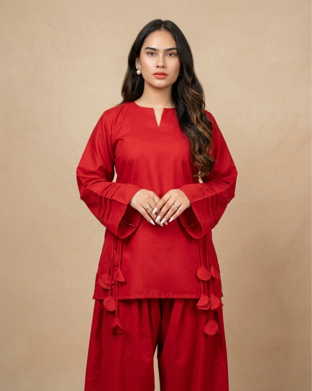 3PC-Premium Red Kurta Set