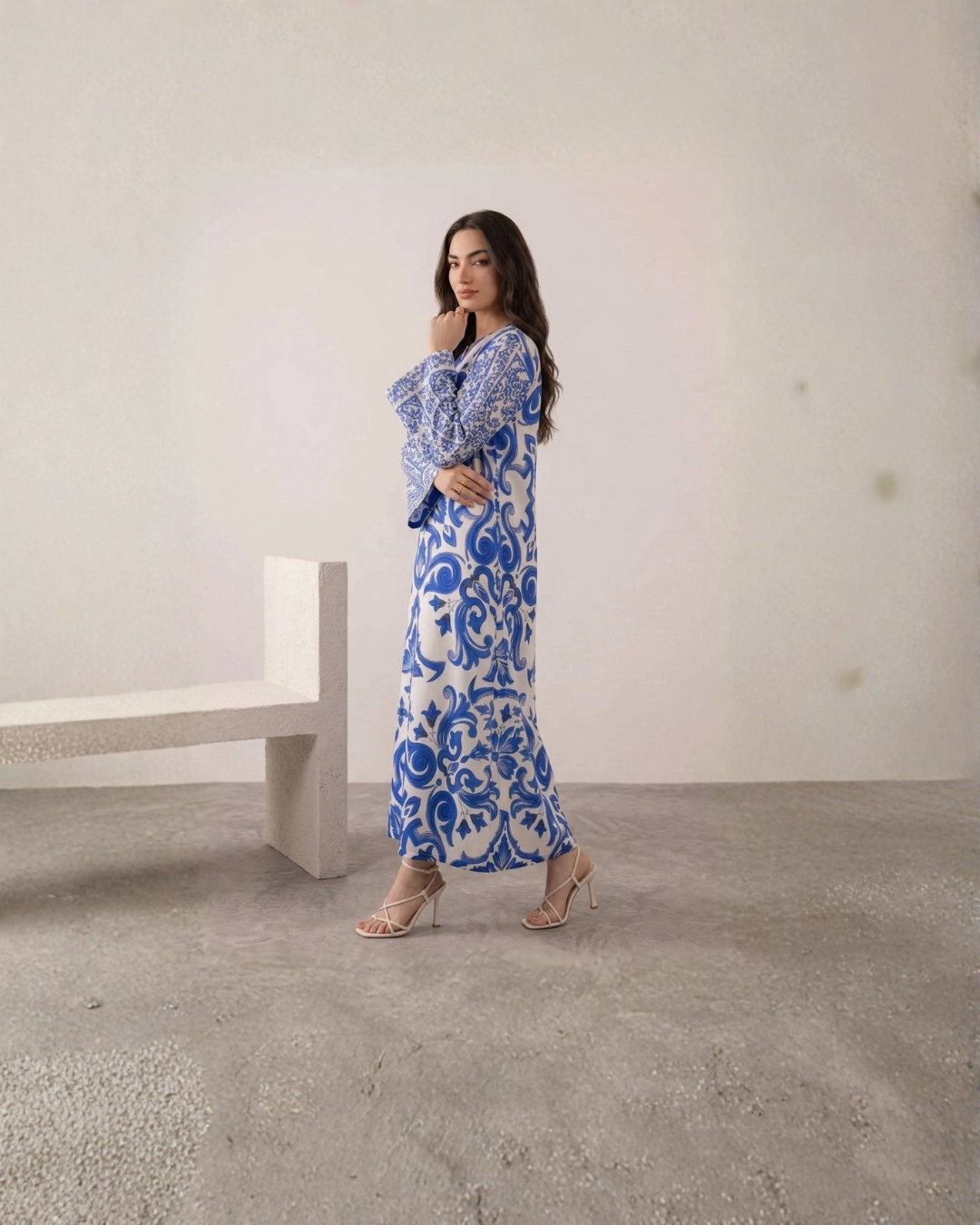 2PC-Royal Blue Printed Kaftan