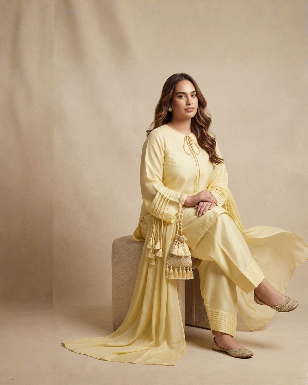 3PC-Pastel Yellow Kurta Set