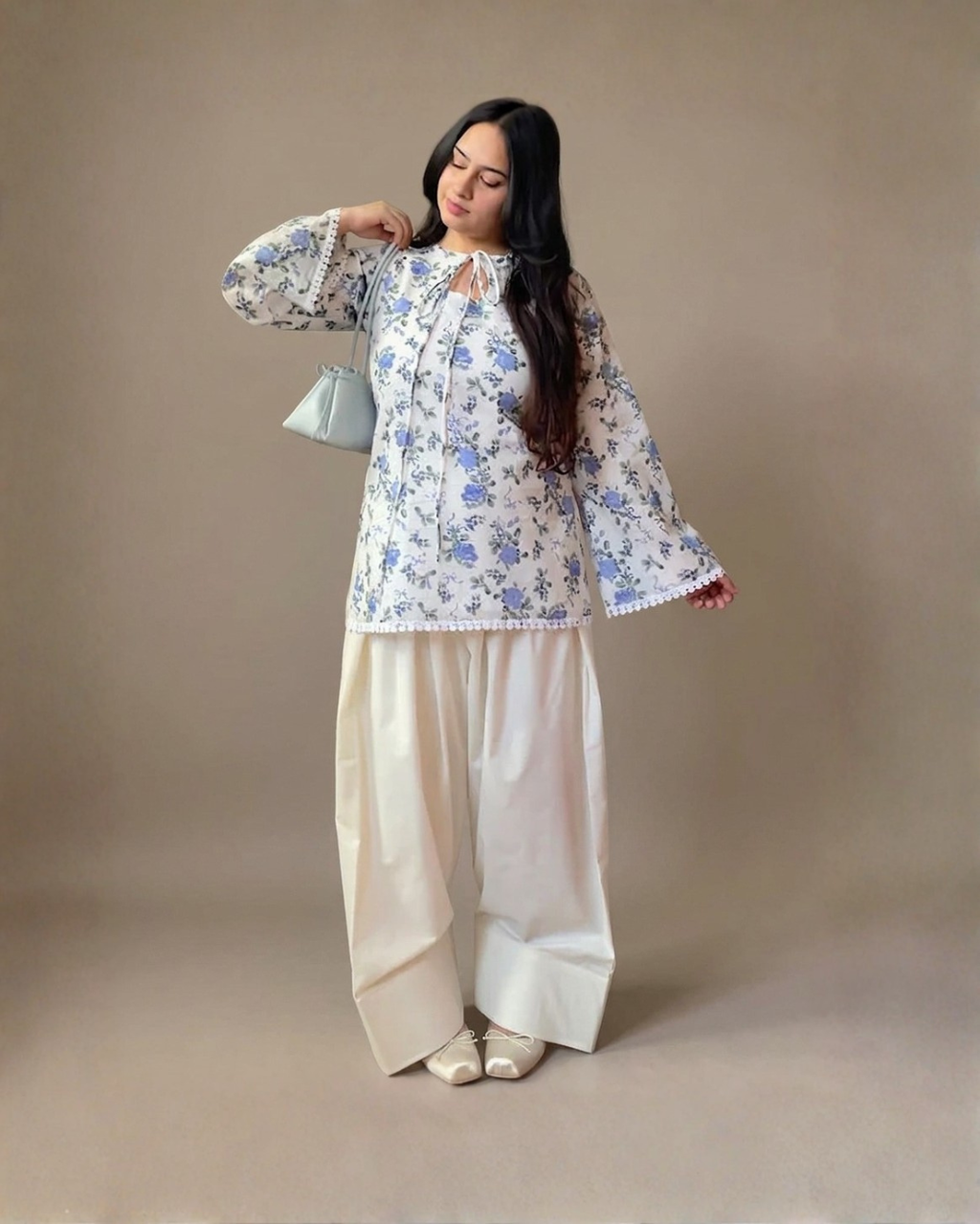 2PC-Blue Floral Kurta Set