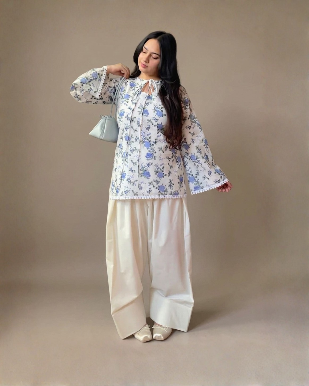 2PC-Blue Floral Kurta Set