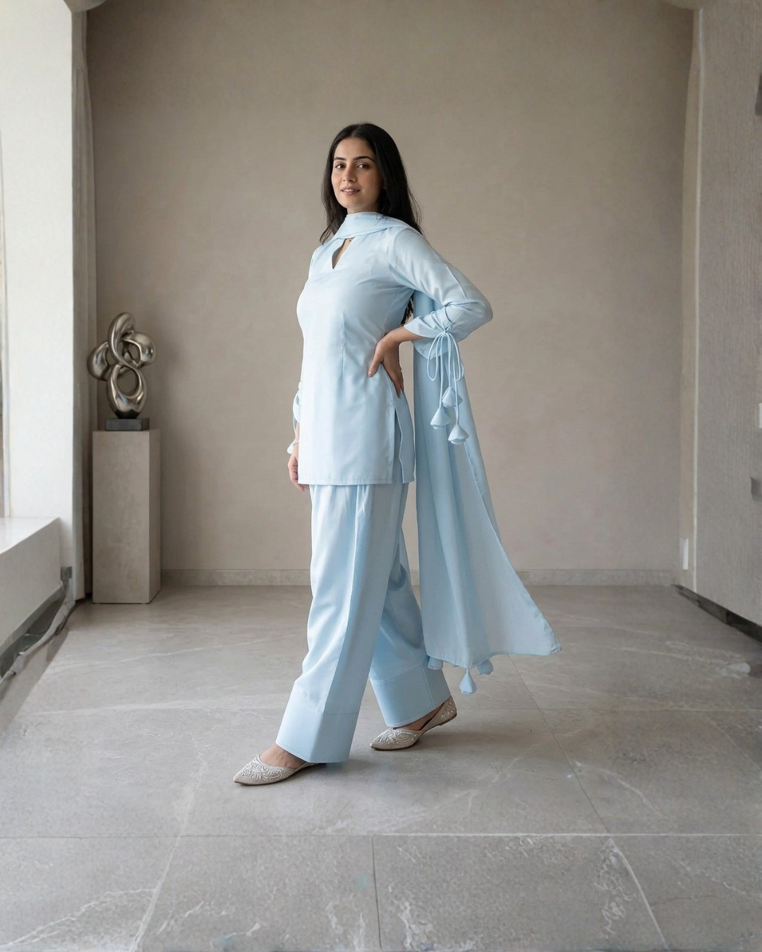 3PC-Elegant Sky Blue Kurta Set