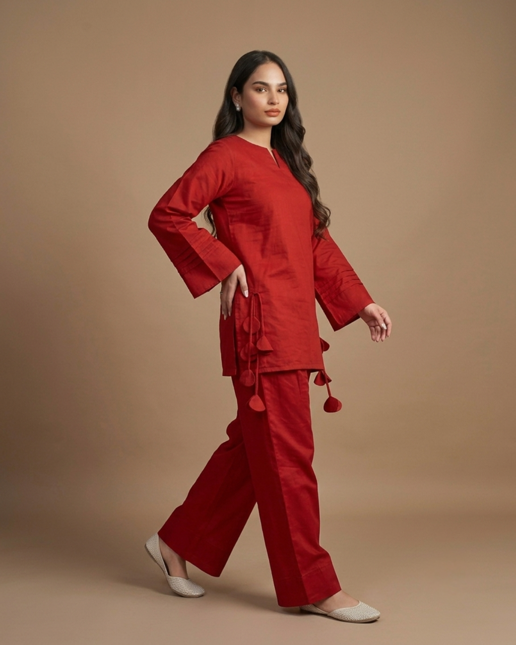 3PC-Premium Red Kurta Set