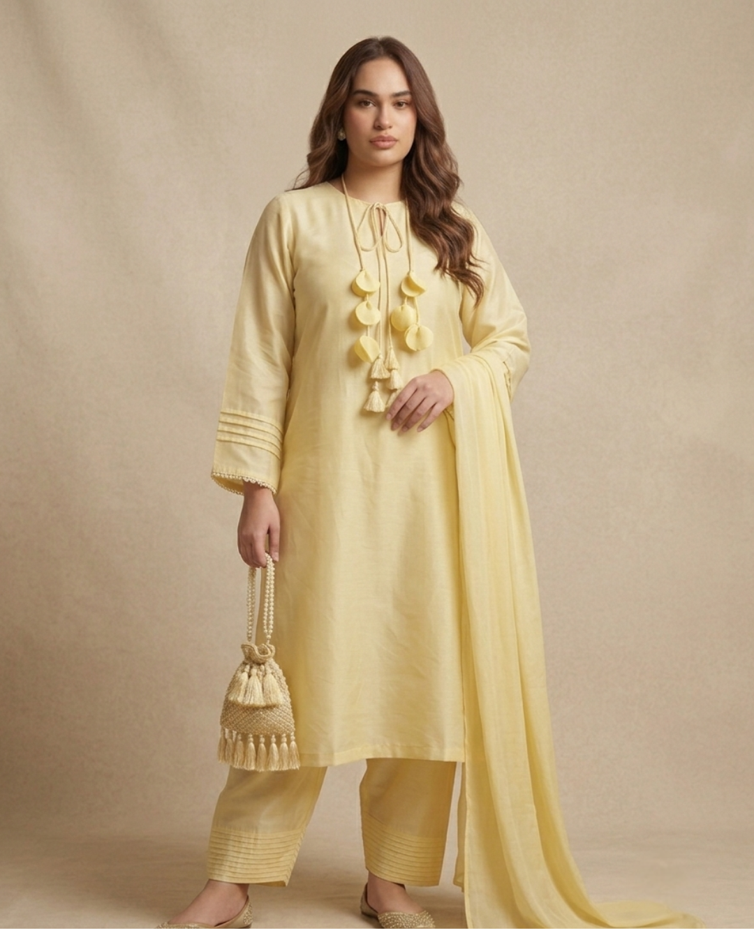 3PC-Pastel Yellow Kurta Set