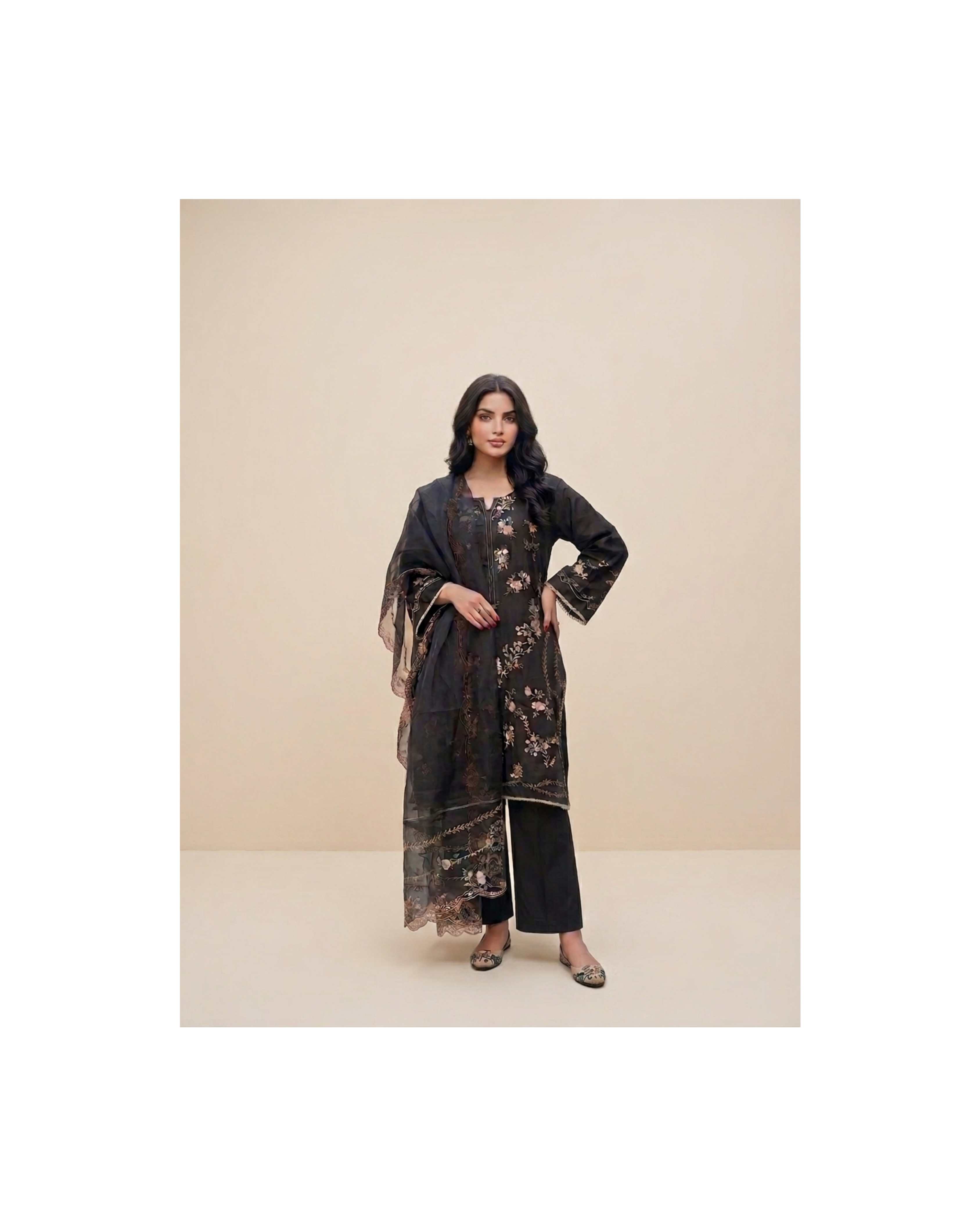 3PC-Midnight Bloom Embroidered