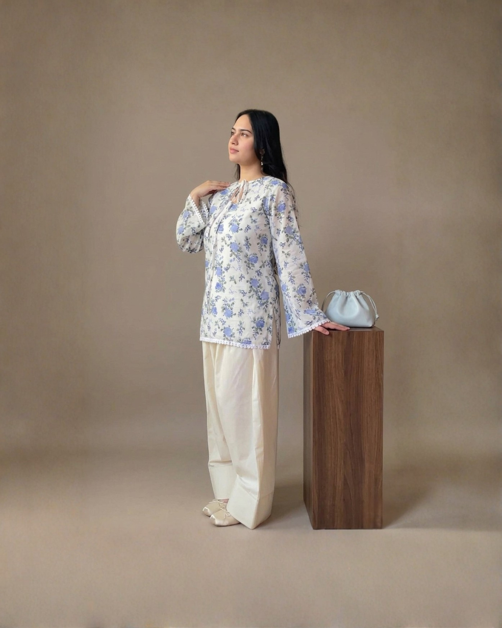 2PC-Blue Floral Kurta Set