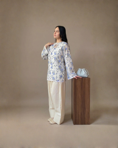 2PC-Blue Floral Kurta Set