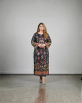 2PC-Black Floral Printed Kaftan
