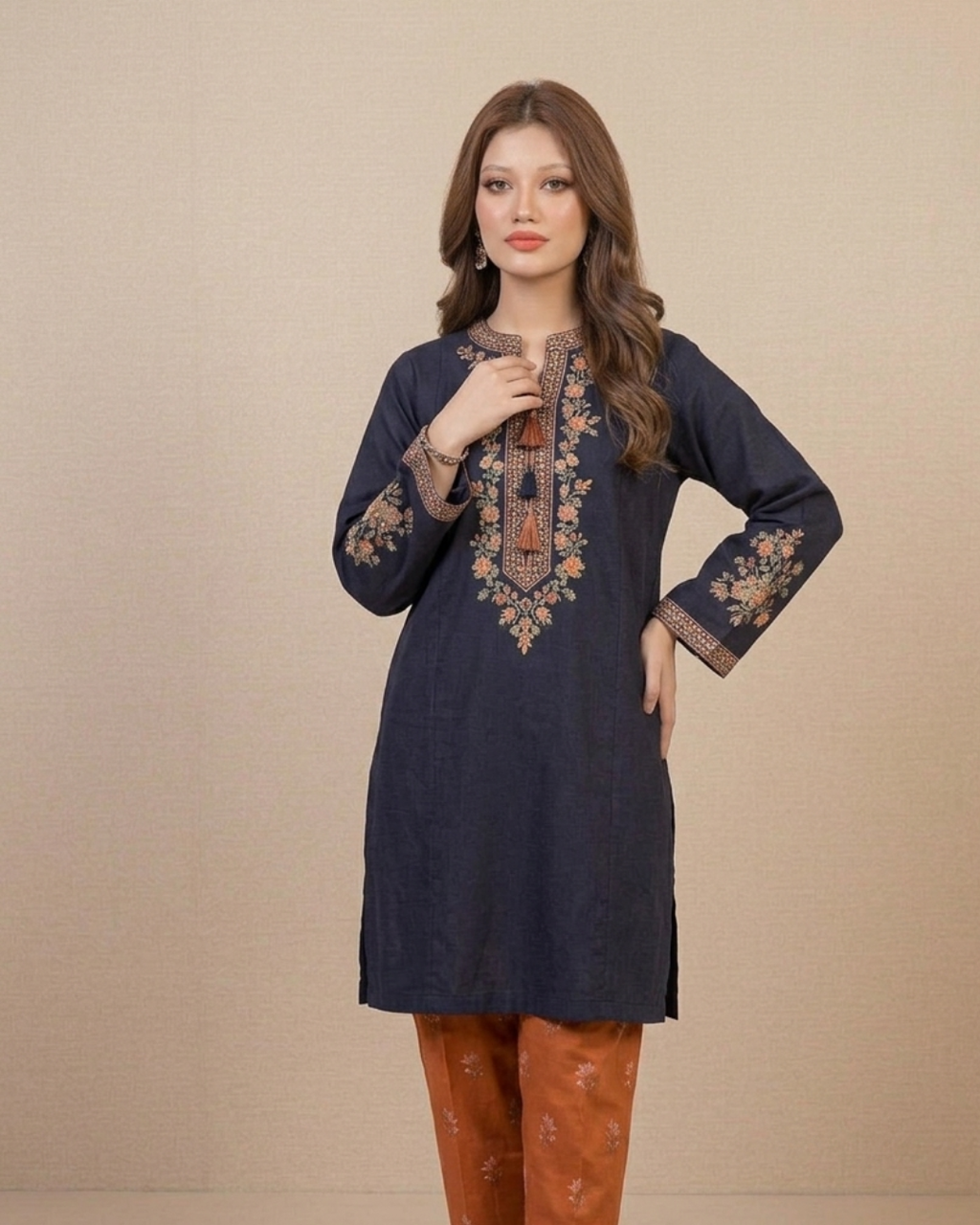 2PC-Blue Embroidered