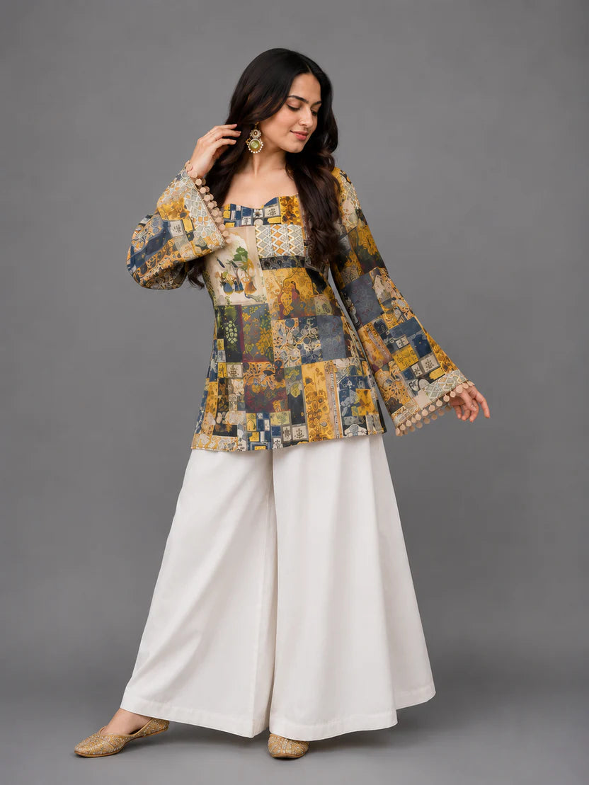 2PC-Printed Patchwork Kurta Set